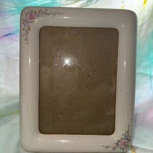 Floral Ceramic Photo Frame in Cream with Pink Accents